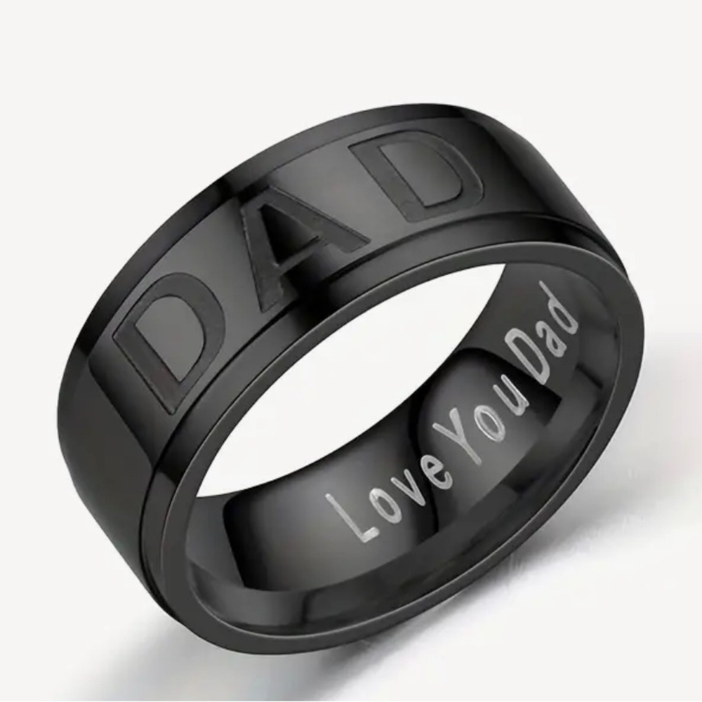Engraved Love You Dad Stainless Steel Titanium in BLACK Ring Sz 10,11,12,13